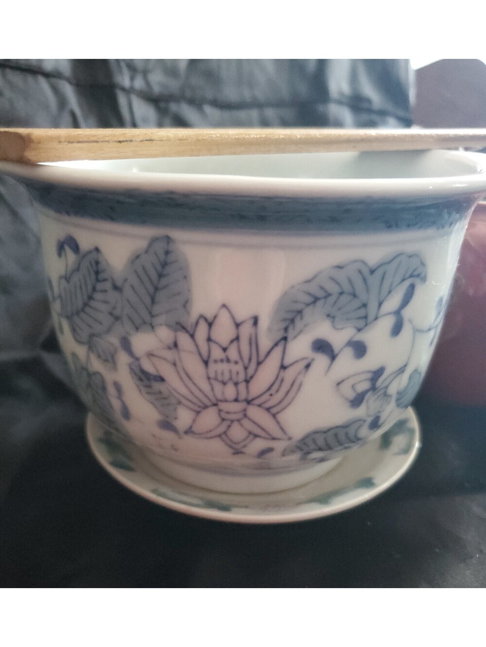 Chinese Blue/Pink Planter Pot With Saucer